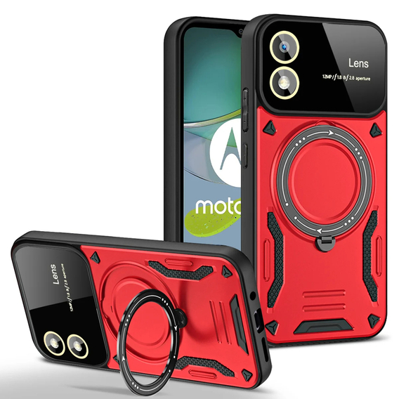 брониран калъф за Motorola Moto G24 / G24 Power / G04, Magnetic Ring, червен