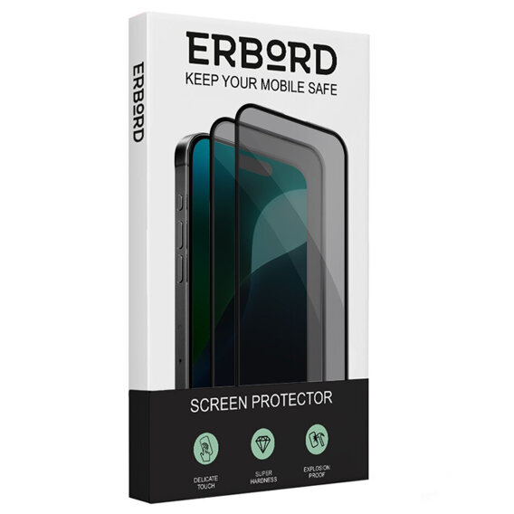 2x закалено стъкло за поверителност за iPhone 16 Pro Max, ERBORD Anti-Spy