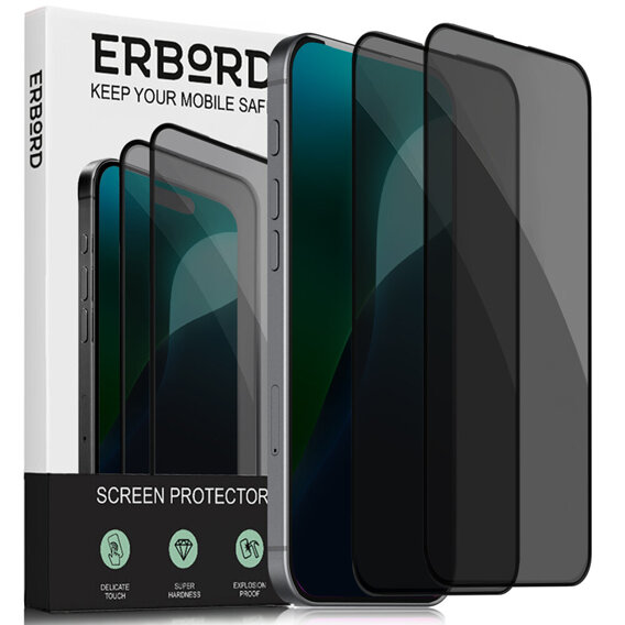 2x закалено стъкло за поверителност за iPhone 16 Pro Max, ERBORD Anti-Spy