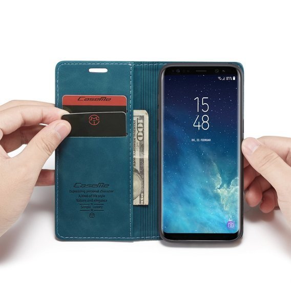 CASEME калъф за Samsung Galaxy S8, Leather Wallet Case, син