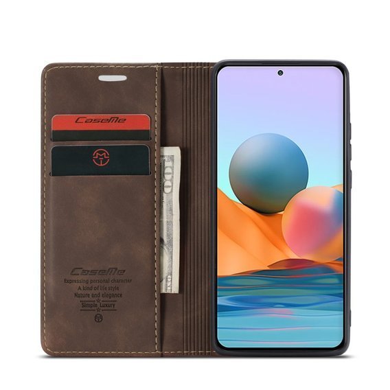 CASEME калъф за Xiaomi Redmi Note 10 Pro, Leather Wallet Case, кафе