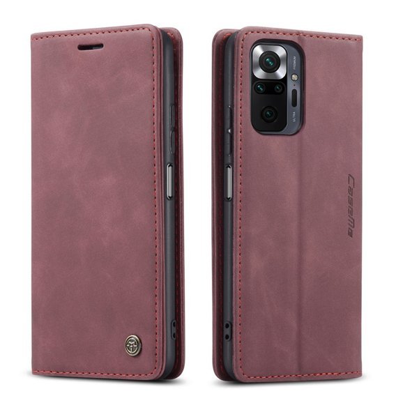 CASEME калъф за Xiaomi Redmi Note 10 Pro, Leather Wallet Case, червен