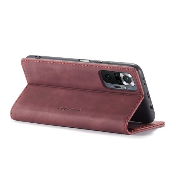 CASEME калъф за Xiaomi Redmi Note 10 Pro, Leather Wallet Case, червен