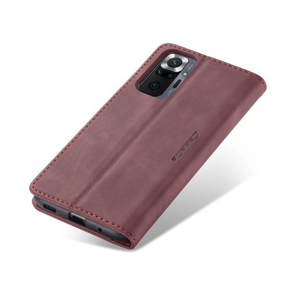 CASEME калъф за Xiaomi Redmi Note 10 Pro, Leather Wallet Case, червен