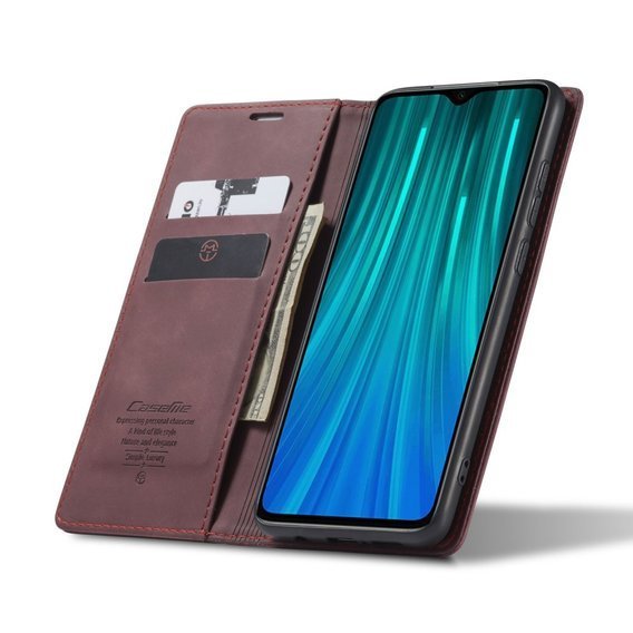 CASEME калъф за Xiaomi Redmi Note 8 Pro, Leather Wallet Case, червен