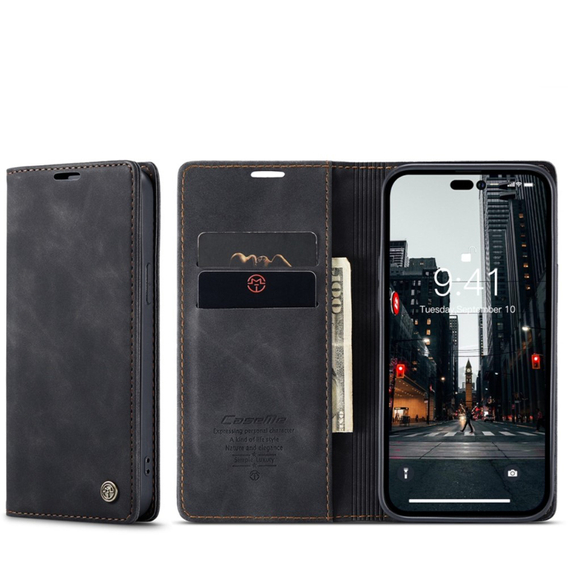 CASEME калъф за iPhone 14 Plus, Leather Wallet Case, черен