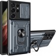 Брониран калъф за Samsung Galaxy S24 Ultra, Camera Slide Card Slot, сив