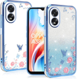 Калъф за Oppo A18 4G / A38 4G, Glitter Flower, син