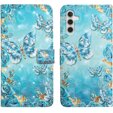 Калъф с капак за Samsung Galaxy A05s, Wallet, Blue Gold Butterflies, син