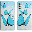 Калъф с капак за Samsung Galaxy A05s, Wallet, Butterflies, син