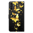 Калъф с капак за Samsung Galaxy A14 4G/5G, Wallet Butterfly, златен