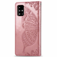 Калъф с капак за Samsung Galaxy A51 4G, Butterfly, розов rose gold