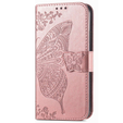 Калъф с капак за Samsung Galaxy M13, Butterfly, розов rose gold