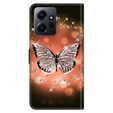 Калъф с капак за Xiaomi Redmi Note 12 4G, Wallet, butterfly and crystals, черен