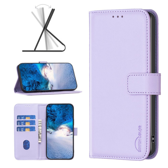 Калъф с капак за Samsung Galaxy A25 5G, BINFEN Wallet, лилав + 9H стъкло