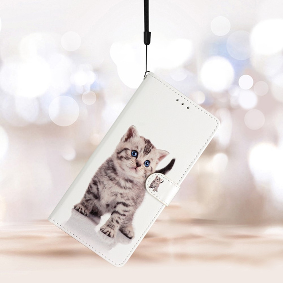 Калъф с капак за Samsung Galaxy A25 5G, Wallet, Cute Cat, бял + 9H стъкло