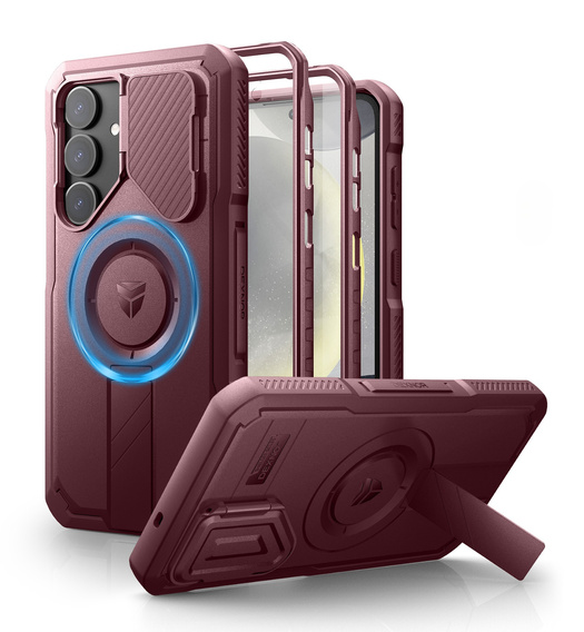 Брониран калъф за Samsung Galaxy S25+ Plus, Dexnor CamProtect MagSafe, червен (Две рамки)