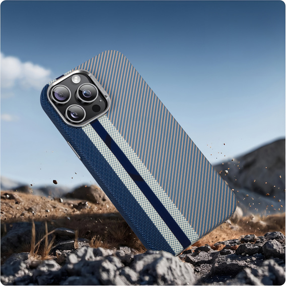 Калъфът за iPhone 15 Pro Max, Carbon Fiber MagSafe, син