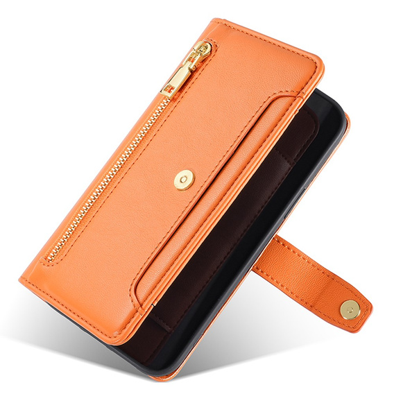 Калъф с капак за Oppo Reno8 T 4G, Wallet Zipper Pocket, оранжев