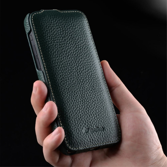MELKCO калъф за iPhone 13, кожа, флип, черен