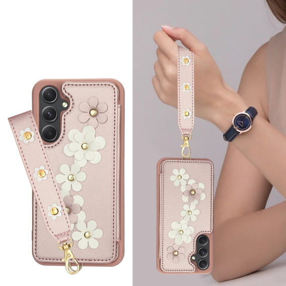 Калъфът за Samsung Galaxy A55 5G, Leather Flower Card Slot, розов