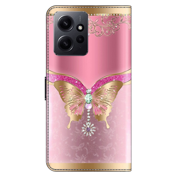 Калъф с капак за Xiaomi Redmi Note 12 4G, Wallet Butterfly, розов