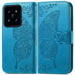 Калъф с капак за Xiaomi 14T, Butterfly, син