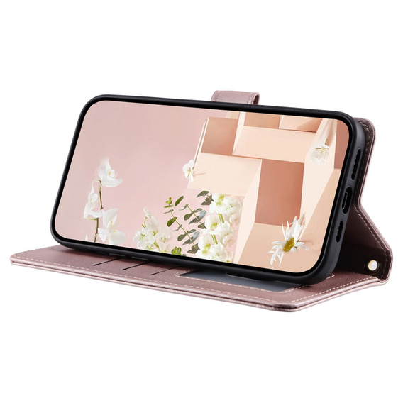 Калъф с капак за Samsung Galaxy S25, Rhombus Crossbody Leather, розов rose gold