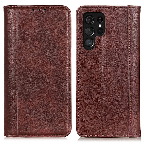 Калъфи за Samsung Galaxy S25 Ultra, Wallet Litchi Leather, кафяв