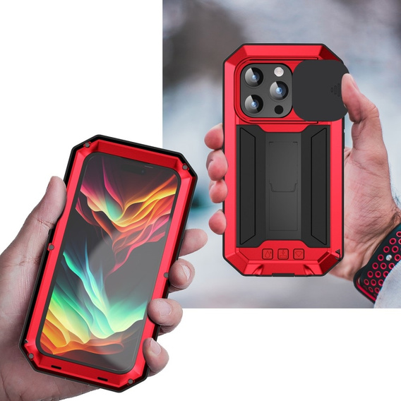 Калъф за iPhone 15 Pro Max, R-JUST CamShield Slide, брониран, червен / черен