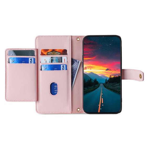 Калъф с капак за Motorola Moto G04 / G24 / G24 Power, Wallet Zipper Pocket, розов