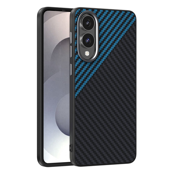 ABEEL Калъф за Samsung Galaxy S25 Edge, Carbon Fiber, за MagSafe, черно / синьо