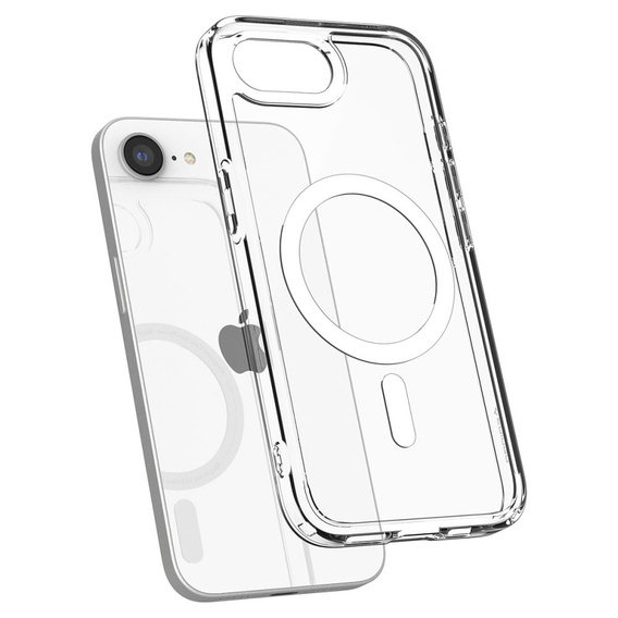 Калъфът MagSafe Spigen за iPhone 16E, Ultra Hybrid, прозрачен / бял + 9H закалено стъкло
