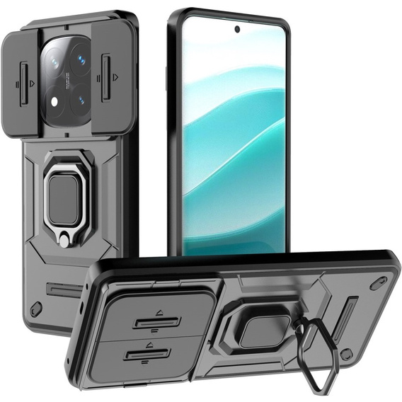 Калъф за Xiaomi Redmi Note 14 Pro+ 5G, KickStand Camera Lens, черен