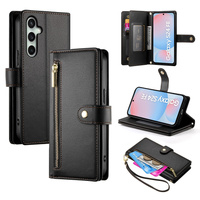 Калъф с капак за Samsung Galaxy S24 FE, Wallet Zipper Pocket, черен