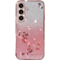 Калъф за Samsung Galaxy S23 FE, Glitter Flower, розов rose gold