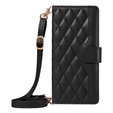 Калъф с капак за Xiaomi Redmi Note 14 Pro 5G / Xiaomi Redmi Note 14 Pro+ 5G / Xiaomi Poco X7 5G, Rhombus Crossbody Leather, черен