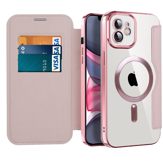 Калъф с капак за iPhone 11, RFID Wallet MagSafe CamShield, розов rose gold