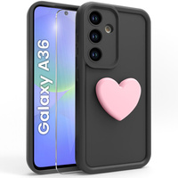 Калъф за Samsung Galaxy A36, Silicone Heart, черен + 9H закалено стъкло
