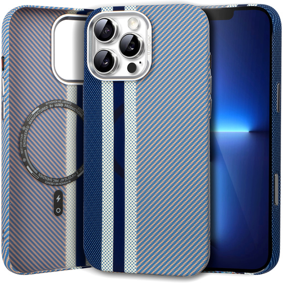 Калъфът за iPhone 13 Pro, Carbon Fiber MagSafe, син