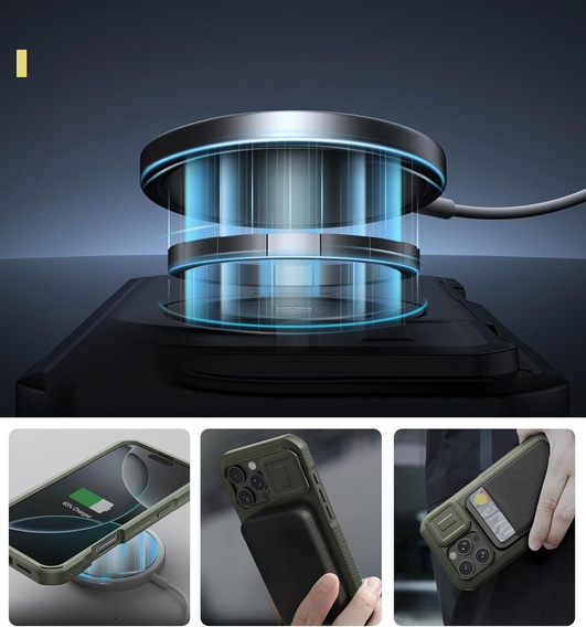Брониран калъф за iPhone 16 Pro Max, Dexnor CamProtect MagSafe, зелен (Две рамки)