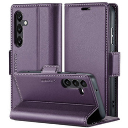 Калъф за Samsung Galaxy A55, ERBORD Glossy Litchi, портфейл с капак, лилав