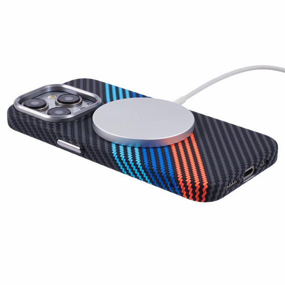 Калъфът за iPhone 13 Pro Max, Carbon Fiber MagSafe, тъмносин