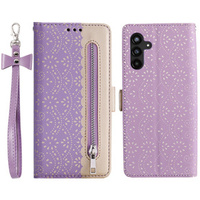 Калъф с капак за Samsung Galaxy A55 5G, Wallet Pocket Zipper Lace, лилав