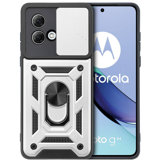 Брониран калъф за Motorola Moto G84 5G, CamShield Slide, сребърен