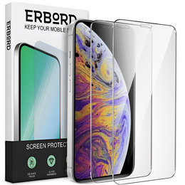 2x Закалено стъкло за iPhone X/XS, ERBORD 9H Hard Glass на екрана