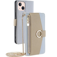 Калъфът с цип Wallet Zipper Pocket за iPhone 13, Wallet Zipper Pocket, с огледало, син