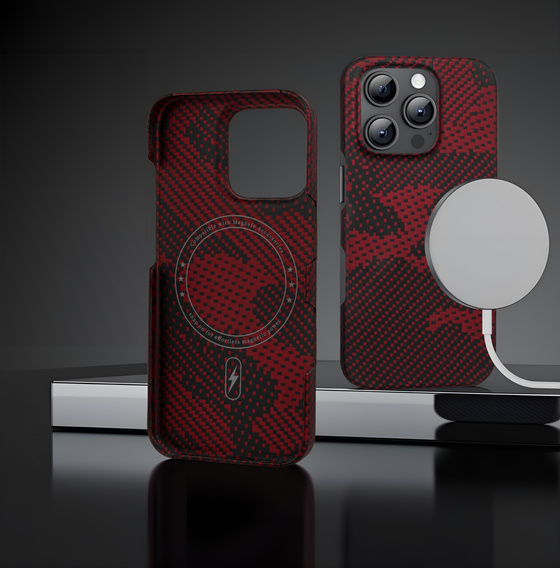 Калъфът iPhone 16 Pro Max, Aramid Fiber MagSafe, червен
