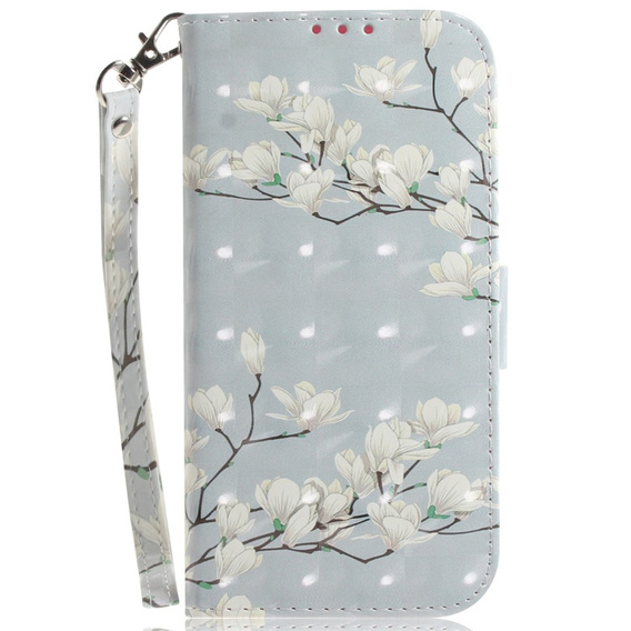 Калъф с капак за Motorola Moto E22 / E22i, Wallet, flowers magnolia, бял