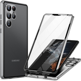 Калъфът за Samsung Galaxy S23 Ultra, Magnetic Dual Glass, сребърен